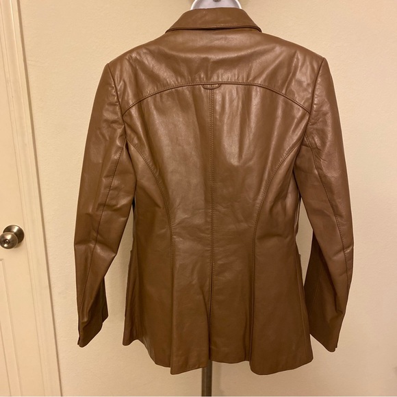 ❤️ SOLD Vintage Etienne Aigner Brown Leather 2 Button Jacket Gold Metal Size 12 - Picture 16 of 16